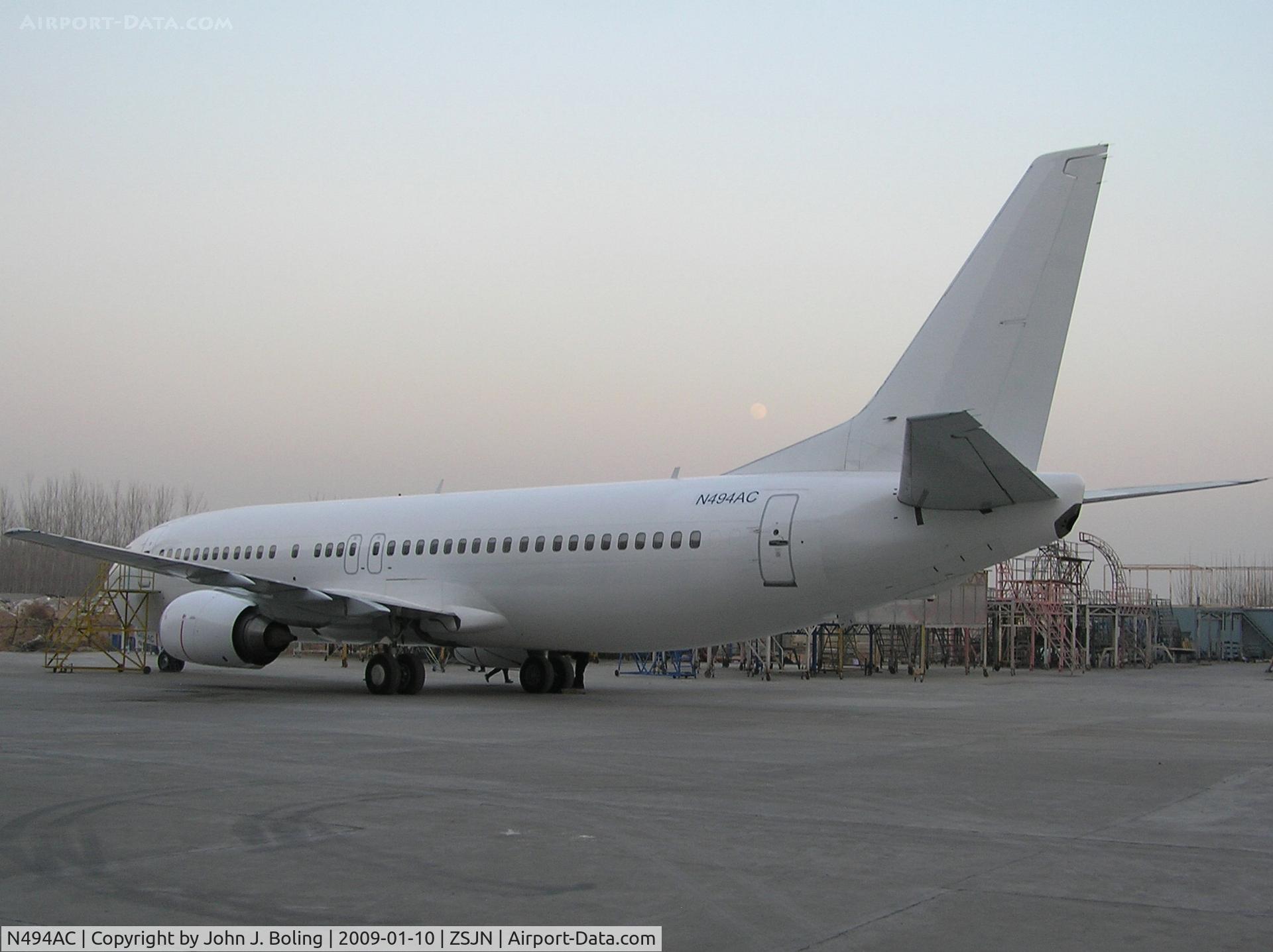 N494AC, 1989 Boeing 737-4YO C/N 24494, B-737-4YO, MSN 24494, former reg PK-YVR, at Jinan,PRC following test flight by John Boling and Bruce Burns.