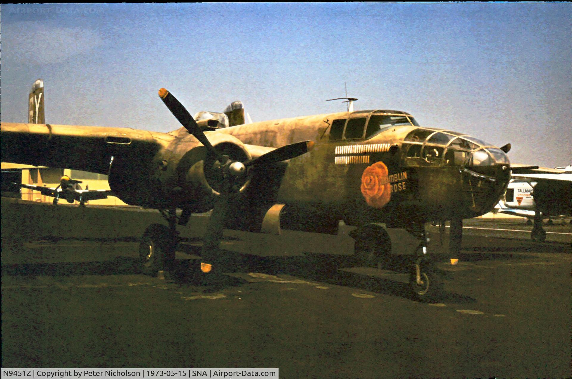 N9451Z, North American TB-25N Mitchell C/N 44-50493, Seen in the Tallmantz Collection at what was then known as Orange County Airport.  This Mitchell is now displayed at Malmstrom AFB Museum Airpark.