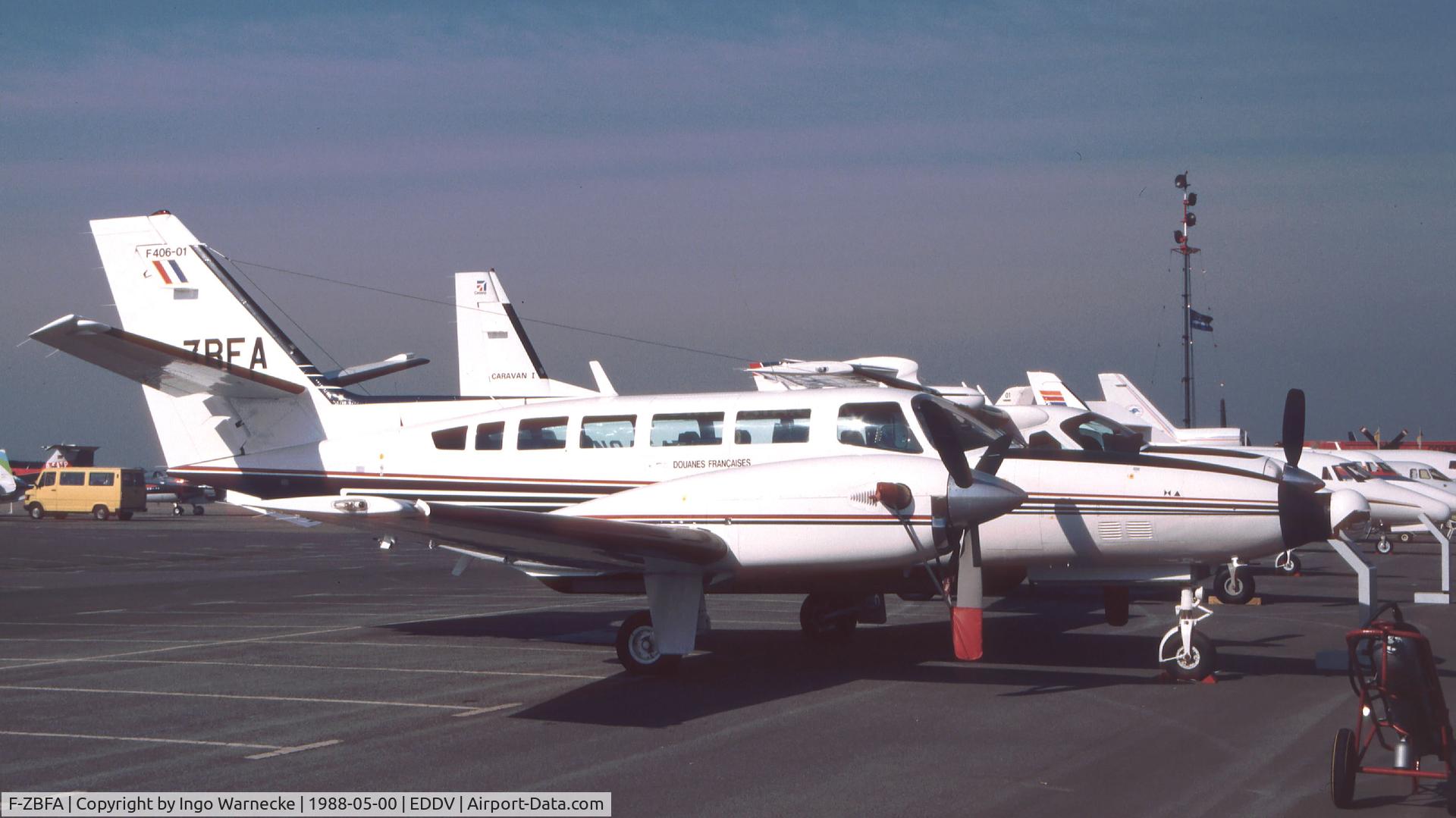 F-ZBFA, 1983 Reims F406 PolMar I (F406 Caravan II) C/N F406-001, Reims / Cessna F406 of Douanes Francaises (French Customs) at the ILA 1988, Hannover