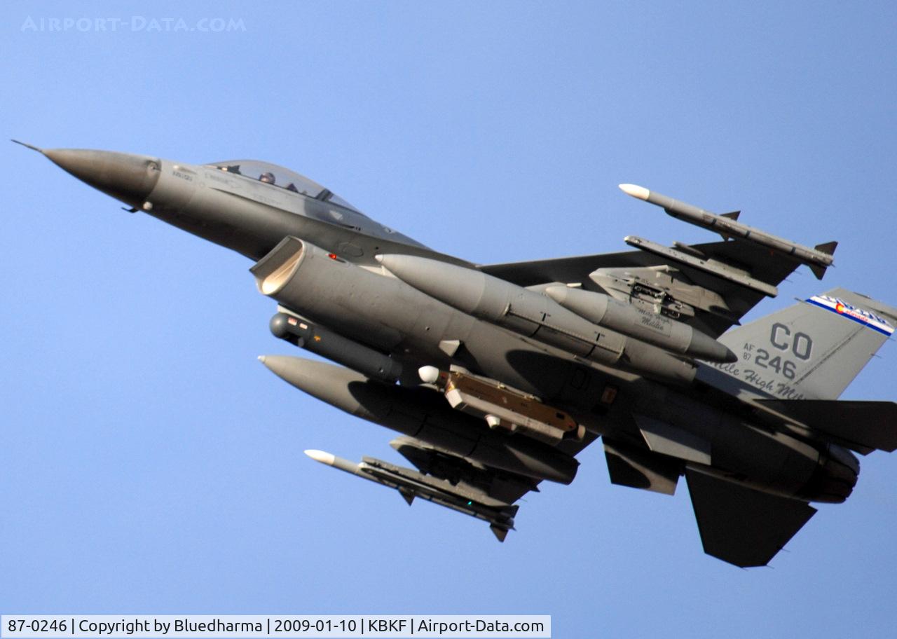 87-0246, General Dynamics F-16C Fighting Falcon C/N 5C-507, Takeoff Lockheed Martin F-16C Falcon 120th Fighter Squadron at Buckley AFB, CO