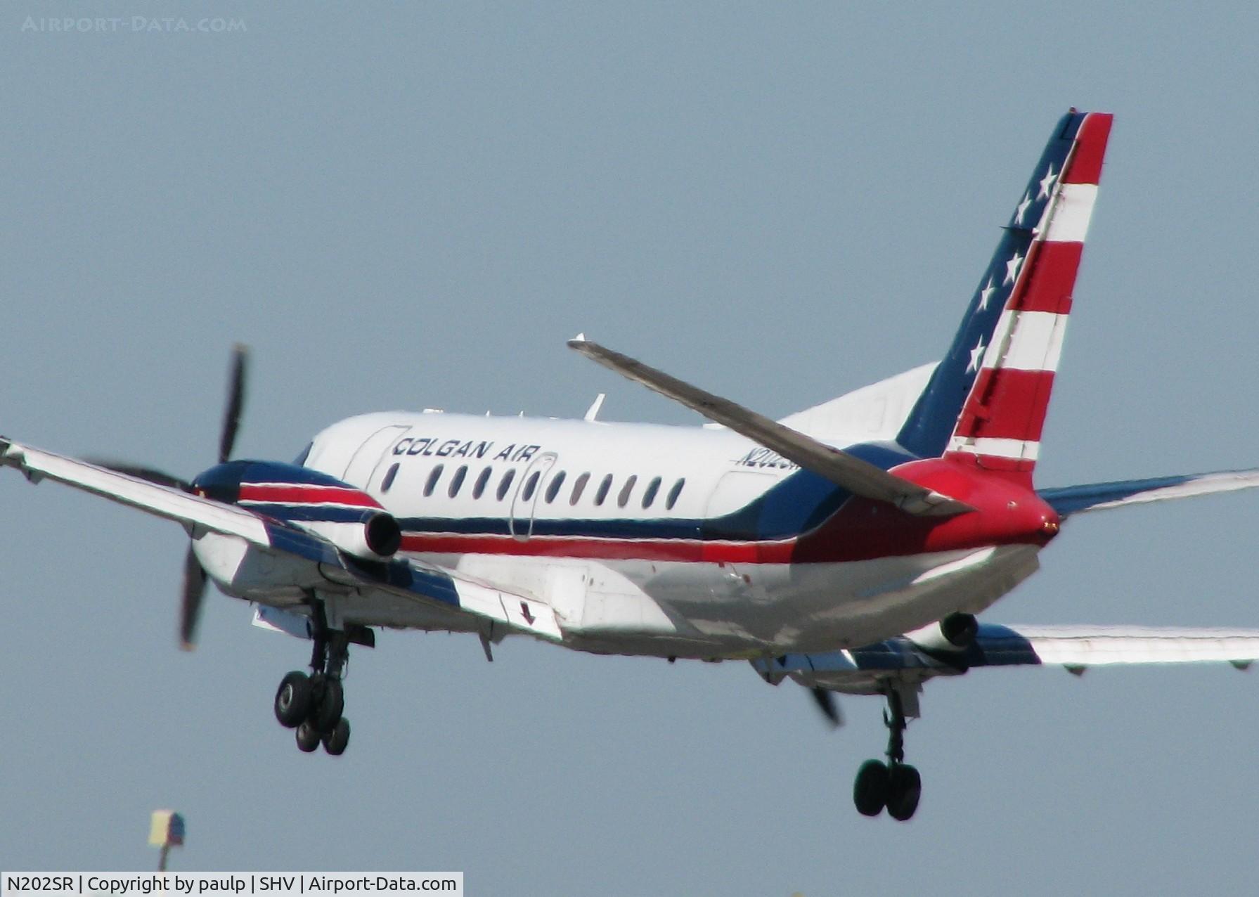 N202SR, 1990 Saab 340B C/N 340B-202, ColganAir Saab 340B landing at the Shreveport Regional airport.