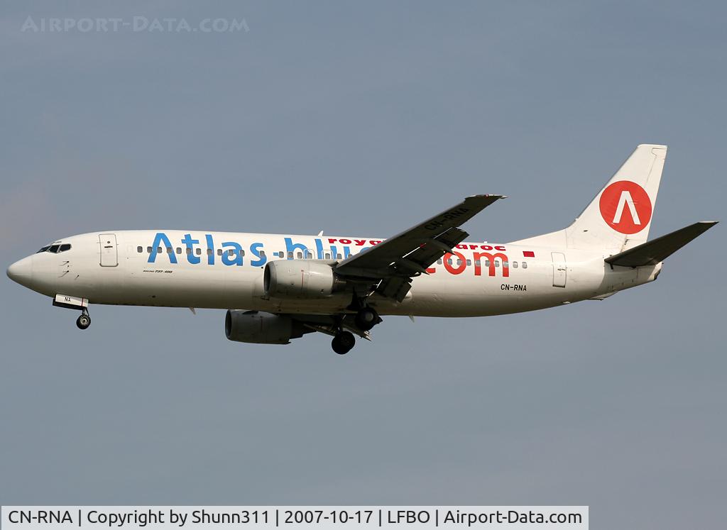 CN-RNA, 1993 Boeing 737-4B6 C/N 26531, Landing rwy 32L with 'Royal Air Maroc' additional titles