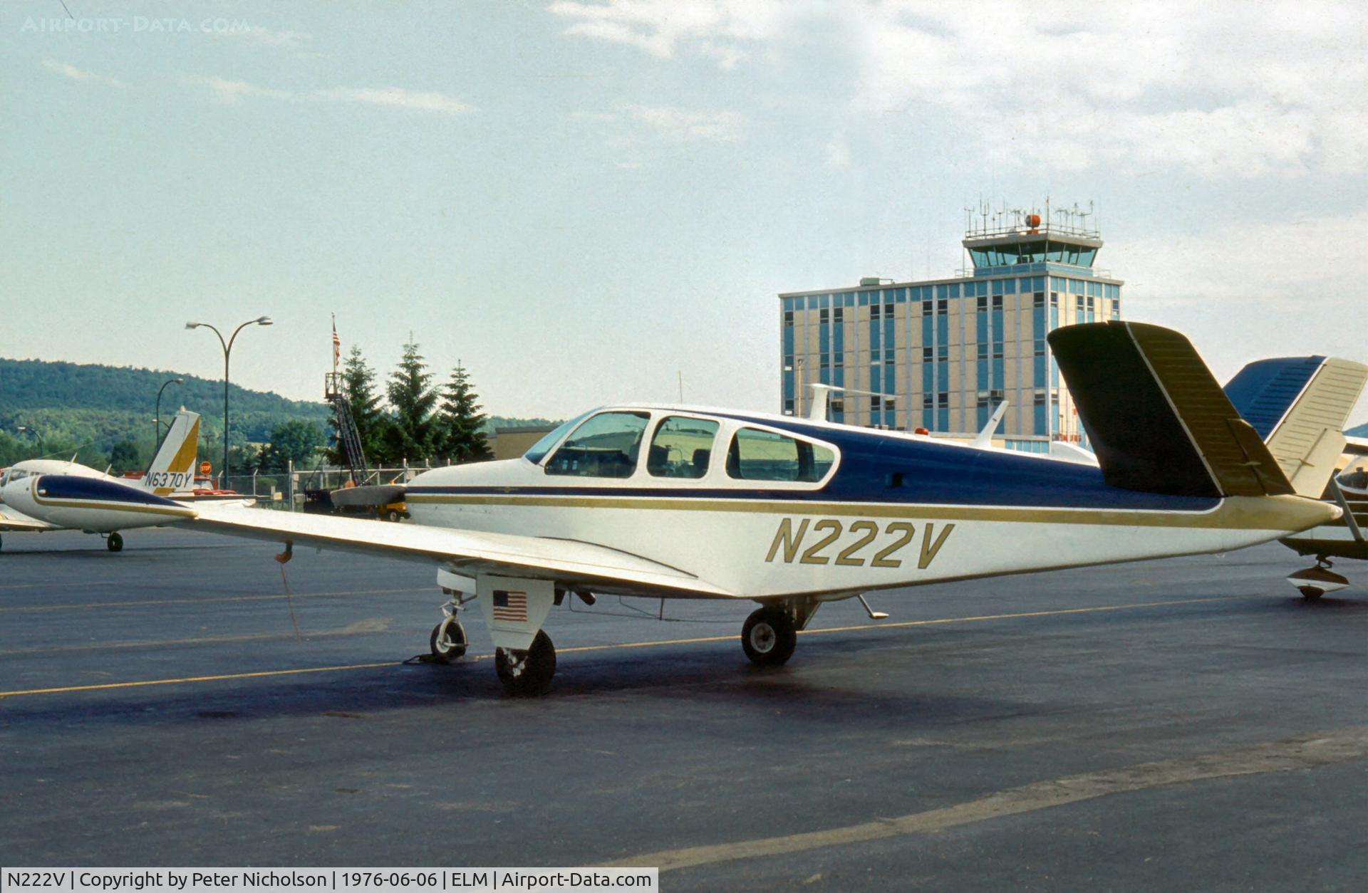 N222V, 1962 Beech P35 Bonanza C/N D-6906, This Bonanza was on the ramp of Chemung County Airport in the summer of 1976 - airport now known as Elmira Corning Regional.