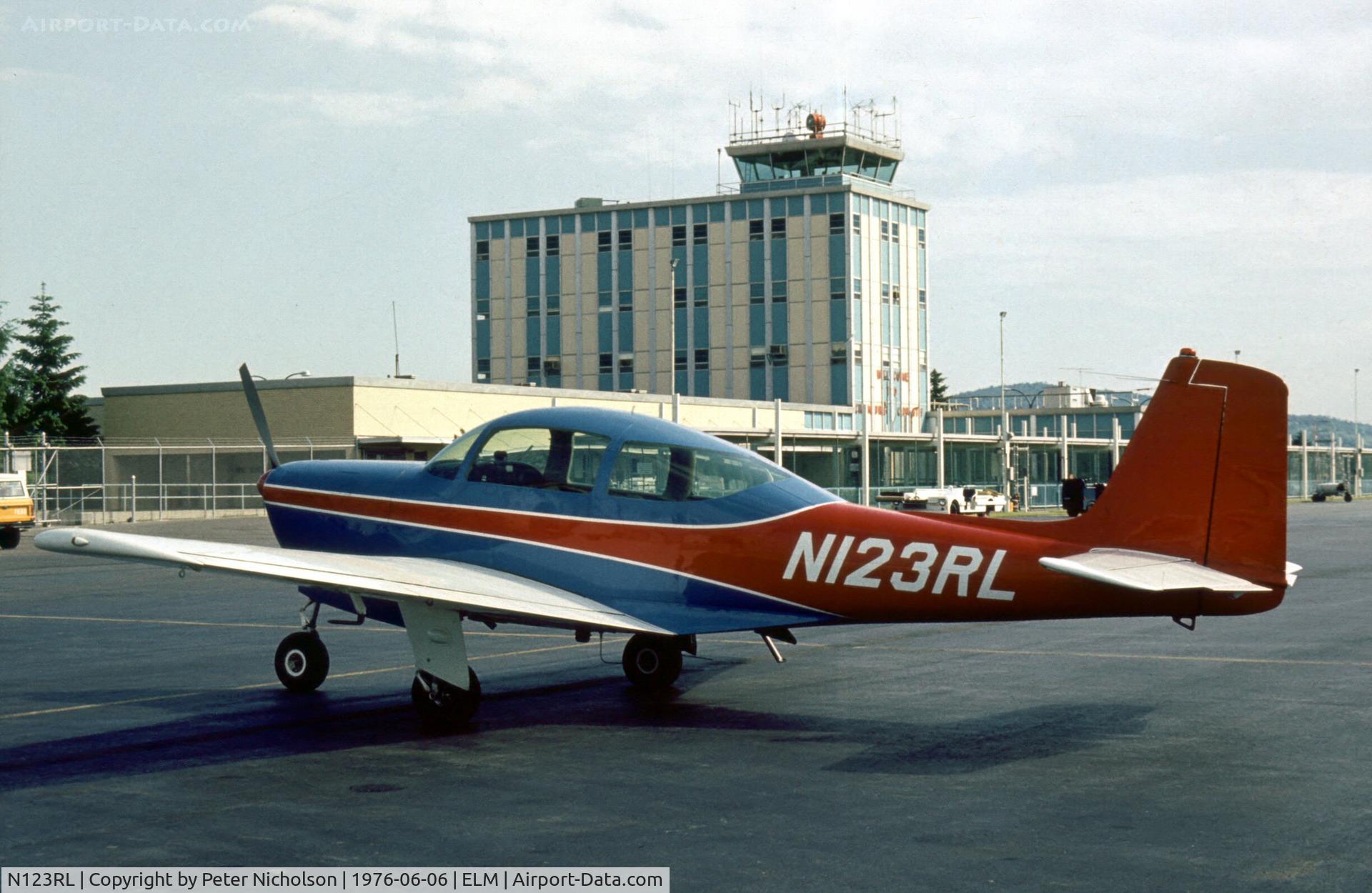N123RL, 1966 Aero Commander 200D C/N 321, Seen on the ramp of Chemung County Airport, as Elmira Corning Regional was known in the summer of 1976.