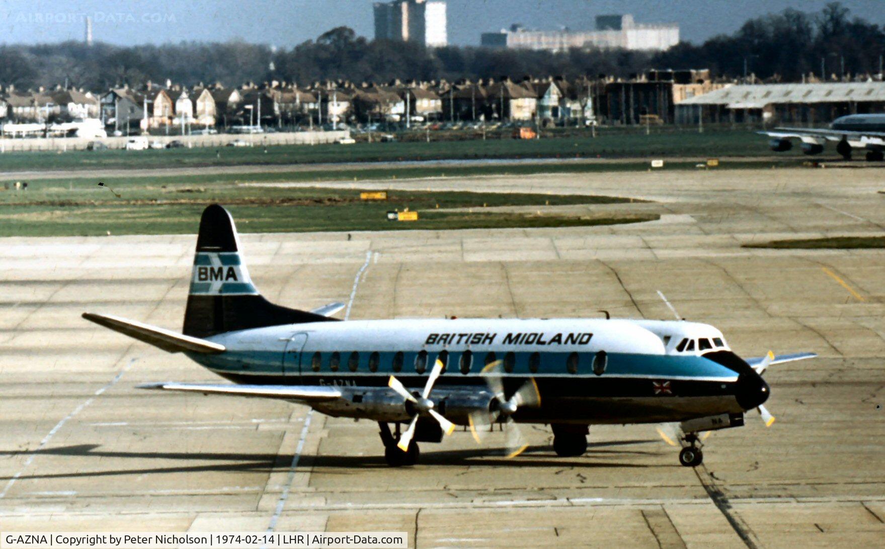 G-AZNA, 1958 Vickers Viscount 813 C/N 350, In service in 1974 with British Midland Airways