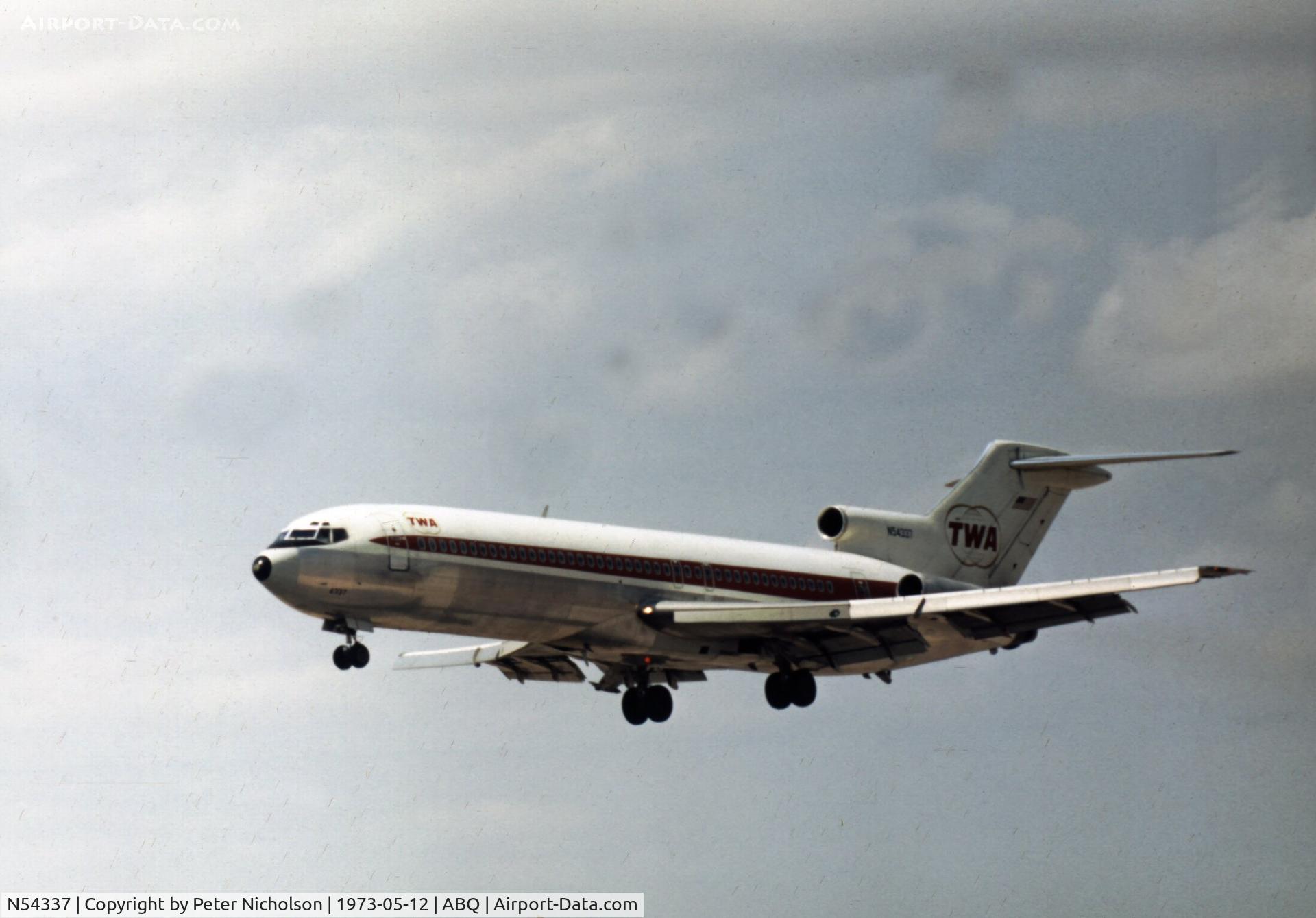 N54337, 1971 Boeing 727-231 C/N 20491, This Boeing 727 was earlier in service with TWA as seen at Albuquerque in 1973.