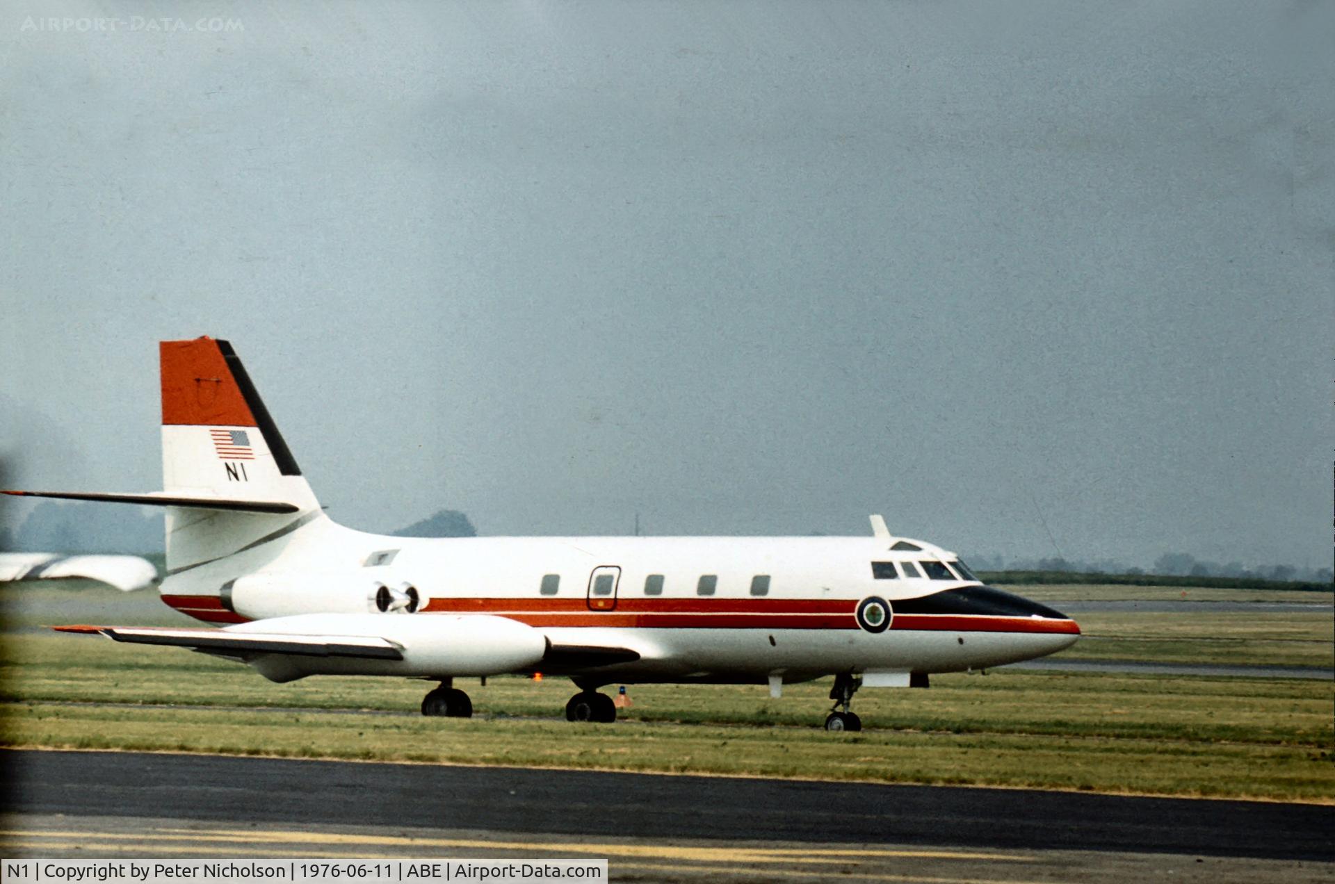 N1, 1960 Lockheed L-1329 JetStar 731 C/N 5001, This regn was applied to an earlier FAA aircraft - this Jetstar 6 was seen in 1976.