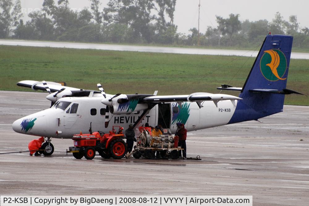 P2-KSB, 1976 De Havilland Canada DHC-6-300 Twin Otter C/N 485, Hevilift at Yangon International Airport, one of the world most beautiful airport.