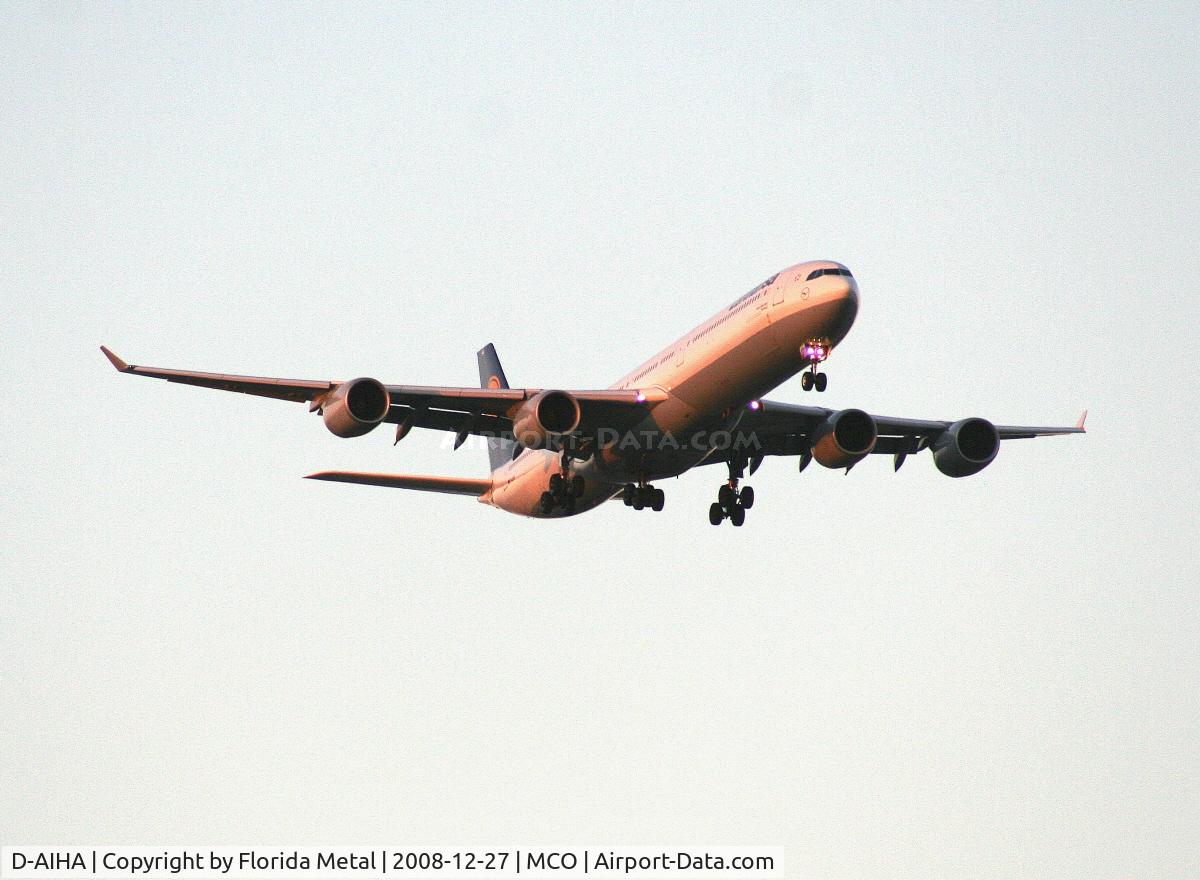 D-AIHA, 2003 Airbus A340-642 C/N 482, Lufthansa A340-600 - first time it came in while it was still light, posting a lot of pictures here because this may be my only chance since we go back to A330-300 service with DLH in spring