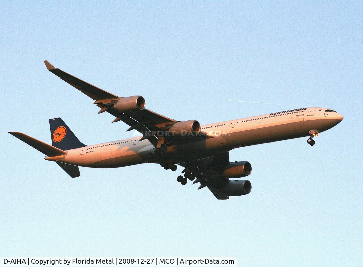 D-AIHA, 2003 Airbus A340-642 C/N 482, Lufthansa A340-600 - first time it came in while it was still light, posting a lot of pictures here because this may be my only chance since we go back to A330-300 service with DLH in spring