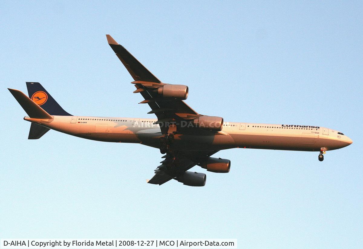 D-AIHA, 2003 Airbus A340-642 C/N 482, Lufthansa A340-600 - first time it came in while it was still light, posting a lot of pictures here because this may be my only chance since we go back to A330-300 service with DLH in spring