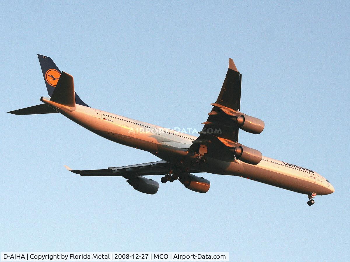 D-AIHA, 2003 Airbus A340-642 C/N 482, Lufthansa A340-600 - first time it came in while it was still light, posting a lot of pictures here because this may be my only chance since we go back to A330-300 service with DLH in spring