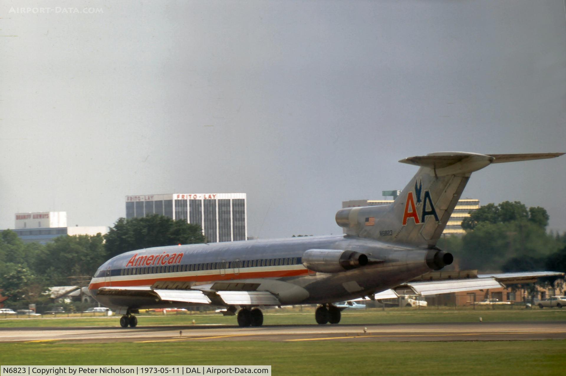N6823, 1968 Boeing 727-223 C/N 19701, In service with American Airlines and preparing for take-off at Love Field in 1973.