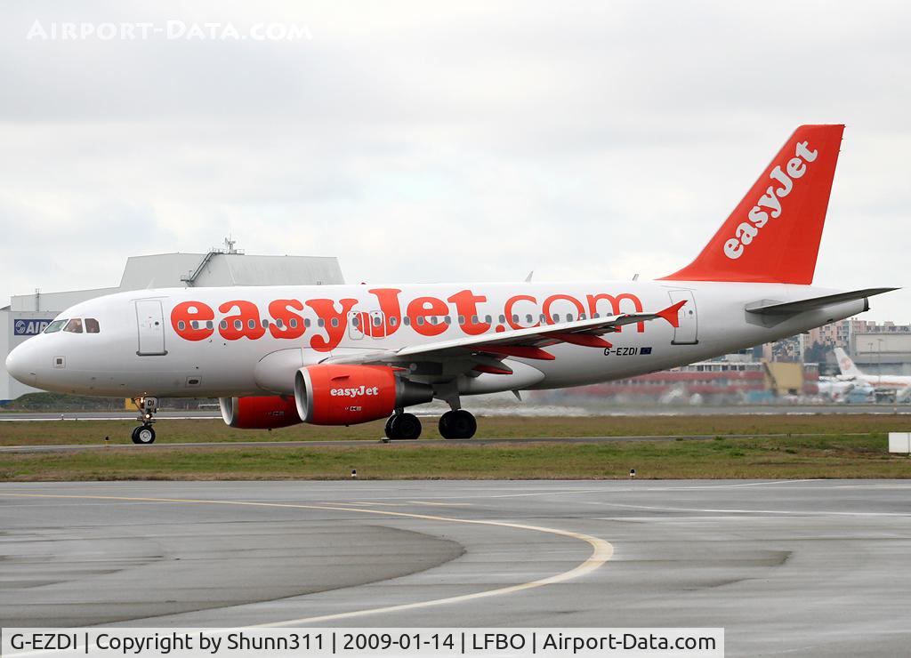 G-EZDI, 2008 Airbus A319-111 C/N 3537, Rolling holding point rwy 32R for departure...