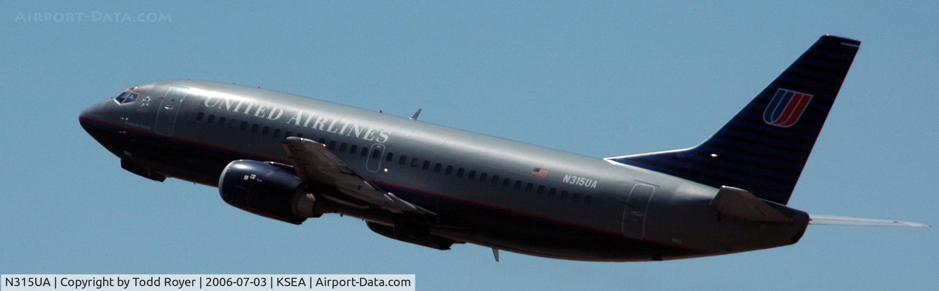 N315UA, 1987 Boeing 737-322 C/N 23947, Departing SEA on 16L