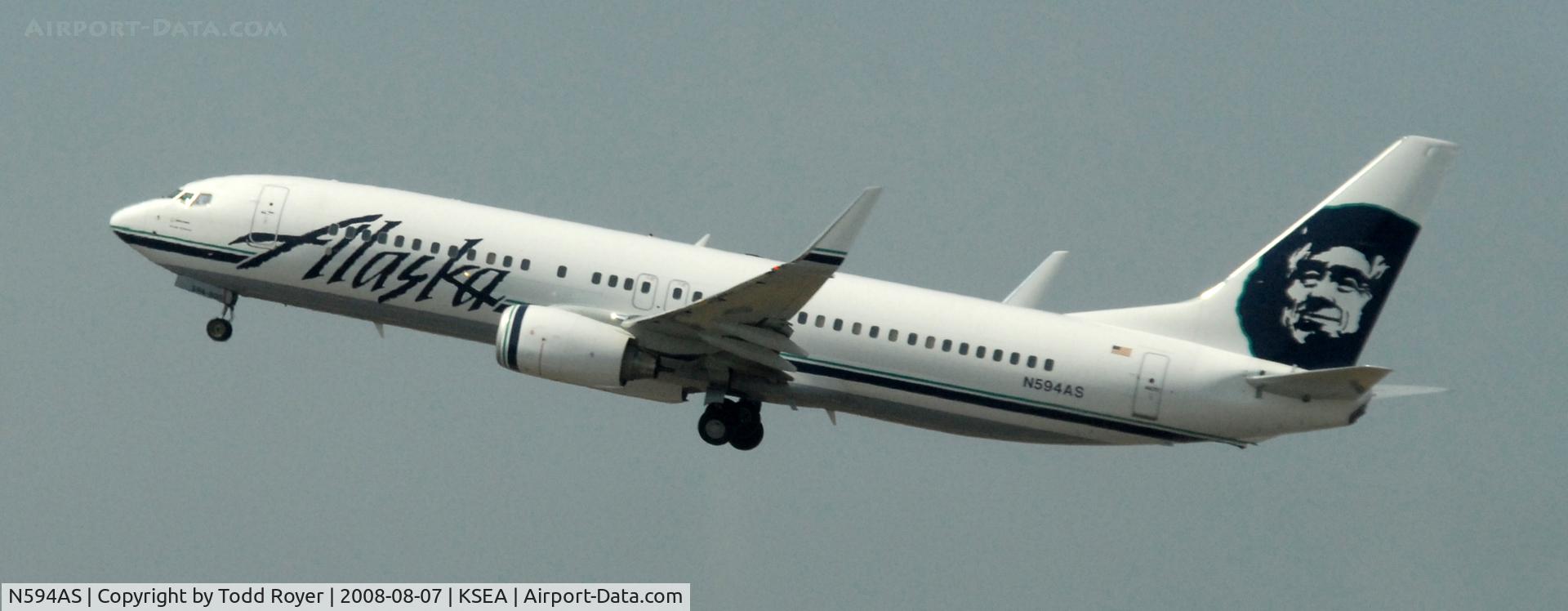 N594AS, 2008 Boeing 737-890 C/N 35191, Departing SEA on 16L