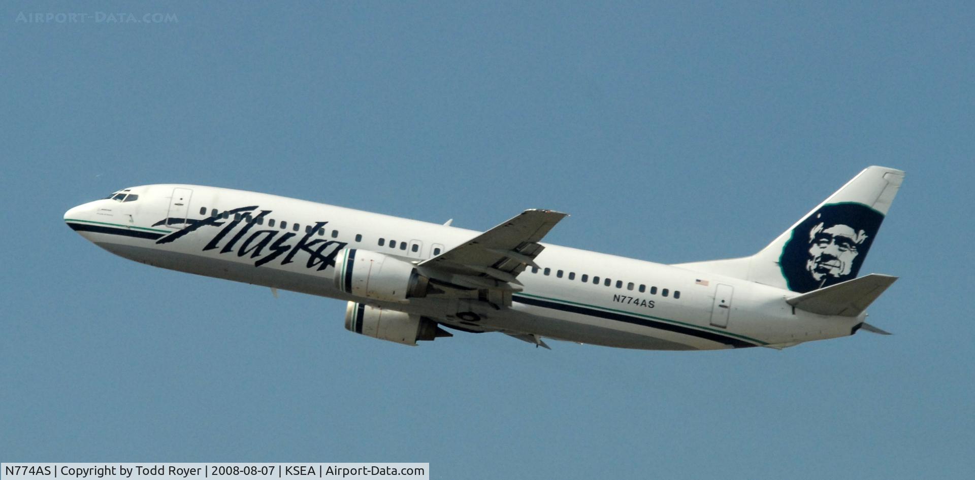 N774AS, 1993 Boeing 737-4Q8 C/N 25107, Departing SEA on 16L