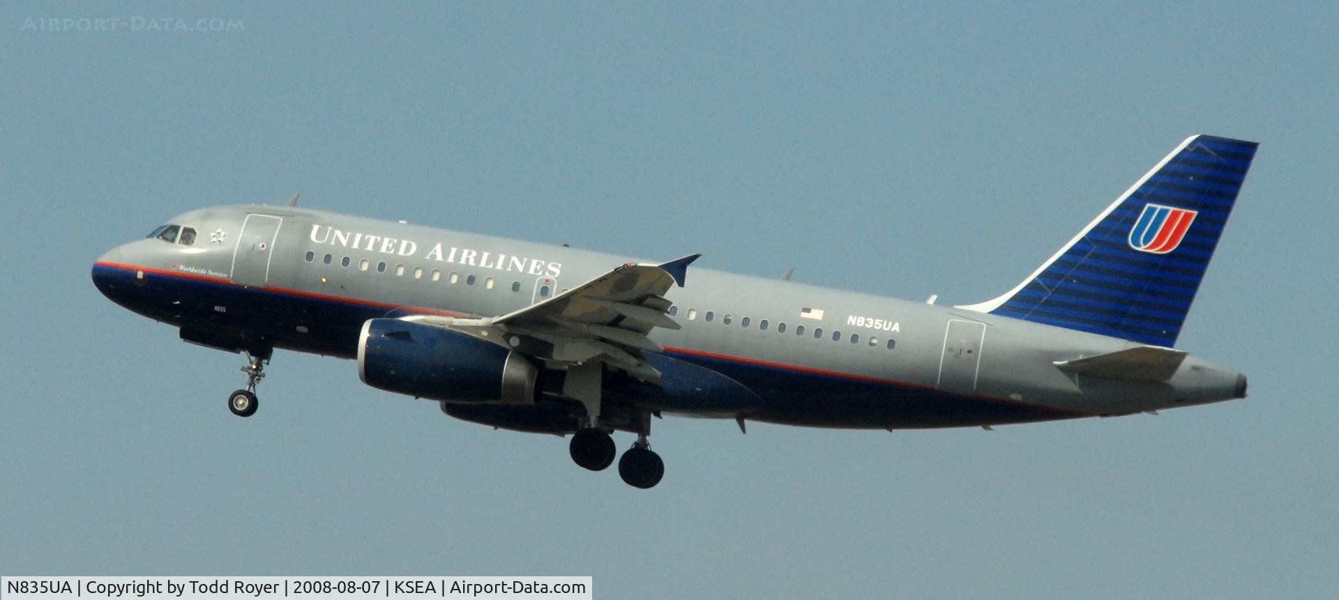 N835UA, 2001 Airbus A319-131 C/N 1426, Departing SEA on 16L