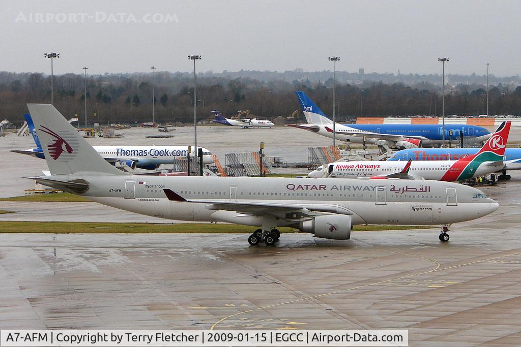 A7-AFM, 2004 Airbus A330-203 C/N 616, Qatar A330 taxies towards stand at Manchester (UK)