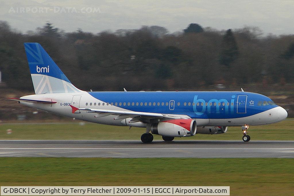 G-DBCK, 2007 Airbus A319-131 C/N 3049, BMI A319 on the roll at Manchester (UK)