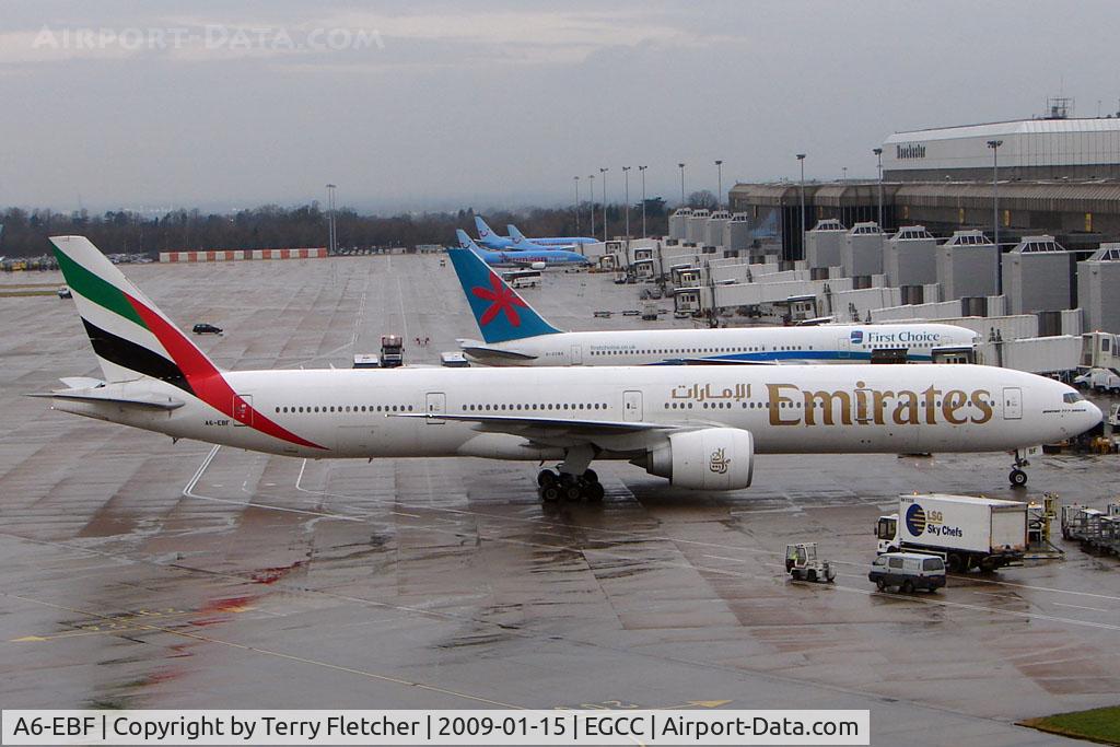 A6-EBF, 2005 Boeing 777-31H/ER C/N 32708, Emirates B777 at Manchester (UK) Terminal 2