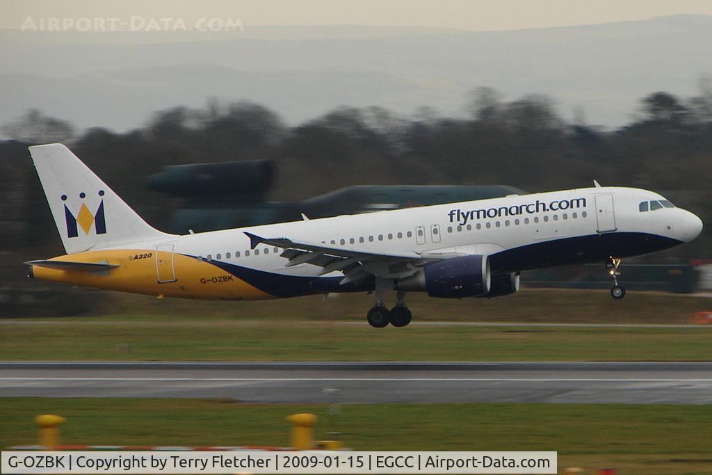 G-OZBK, 2000 Airbus A320-214 C/N 1370, Monarch A320 takes off from Manchester
