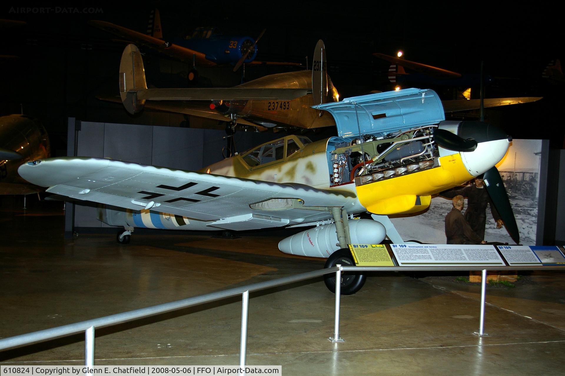 610824, Messerschmitt Bf-109G-10 C/N Not found 6110824, Actually a Bf.109G-6 marked as a -10, at the National Museum of the U.S. Air Force