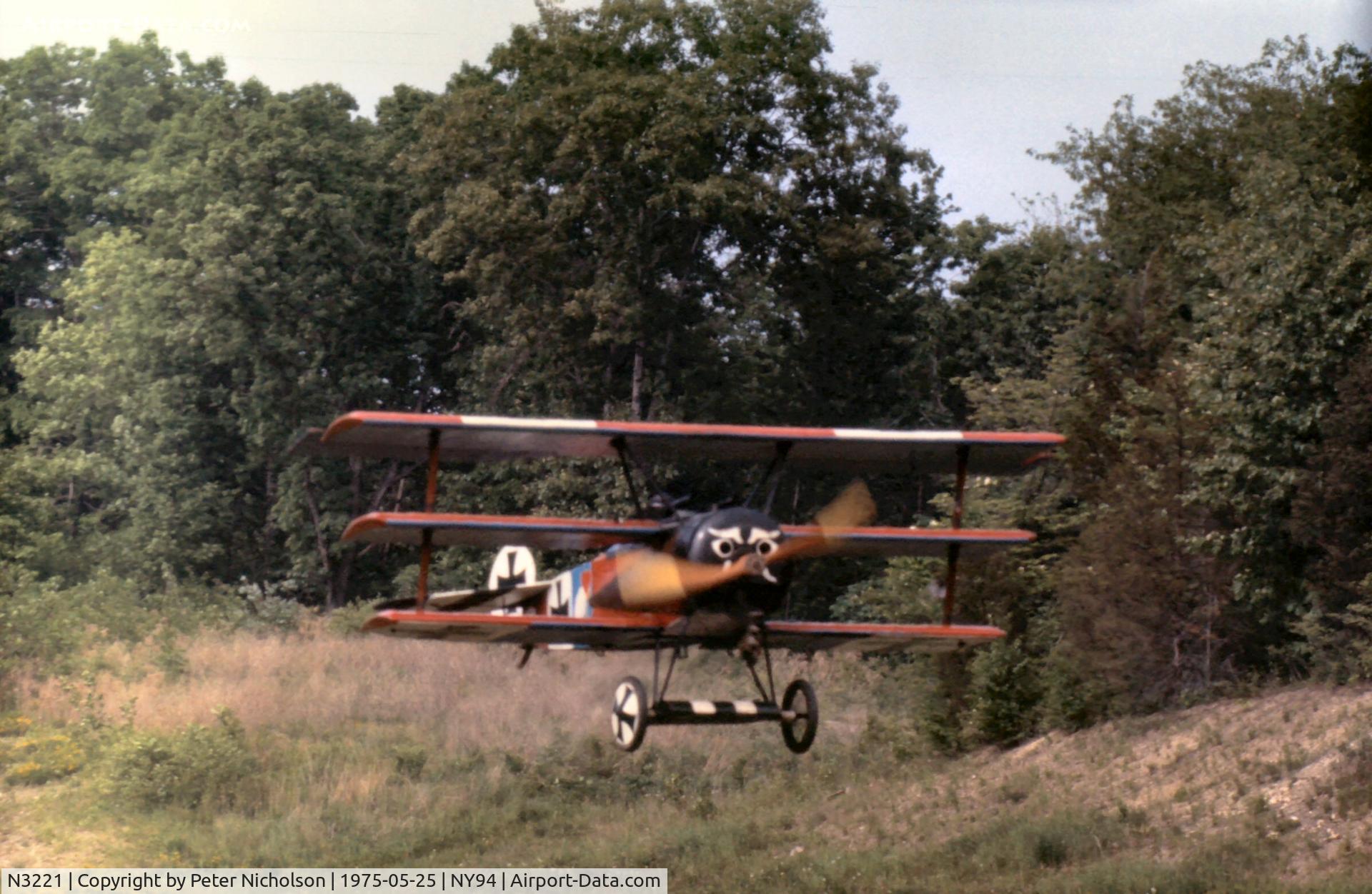 N3221, 1967 Fokker Dr.1 Triplane Replica C/N 322, Now retired, the Red Baron was flying at the Rhinebeck Airshow in the summer of 1975.