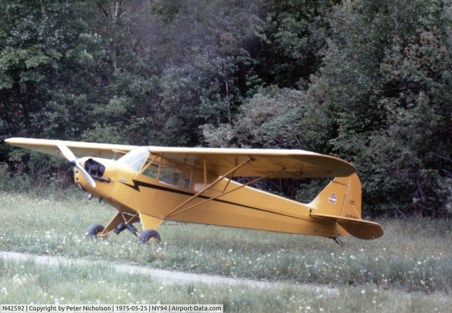 N42592, 1945 Piper J3C-65 Cub C/N 14875, Flown as NC42592 at Cole Palen's Rhinebeck Airshow in the summer of 1975.