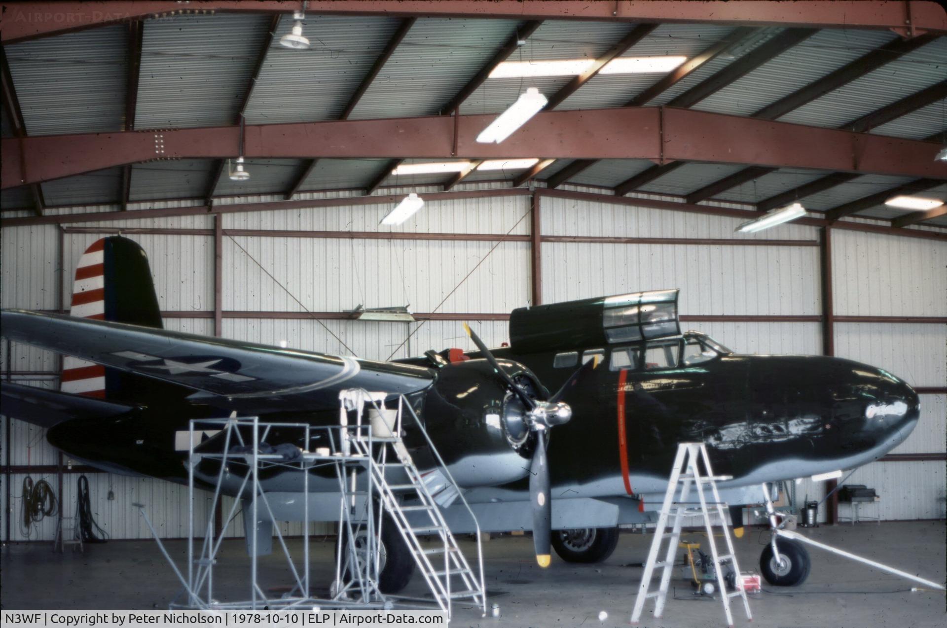 N3WF, 1943 Douglas A-20G-40-DO Havoc C/N 21356, A-20G Havoc 43-21709 hangered at El Paso in October 1978.