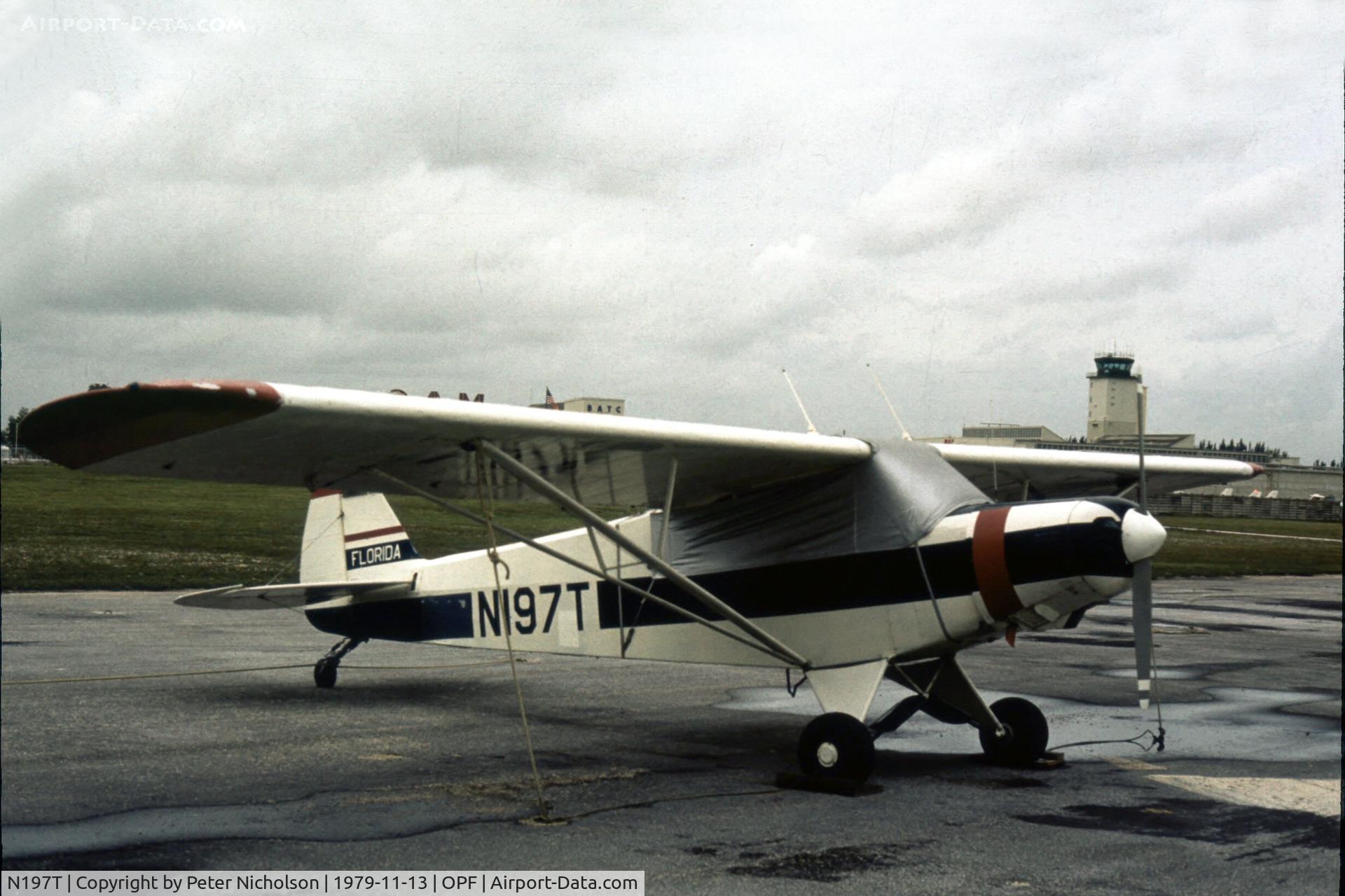 N197T, 1953 Piper PA-18-105 Special C/N 18-2311, Earlier colour scheme shown as seen at Opa-Locka in 1979.