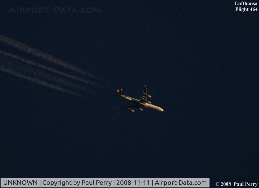 UNKNOWN, Contrails Various C/N Unknown, Lufthansa Airbus headed south over North Carolina