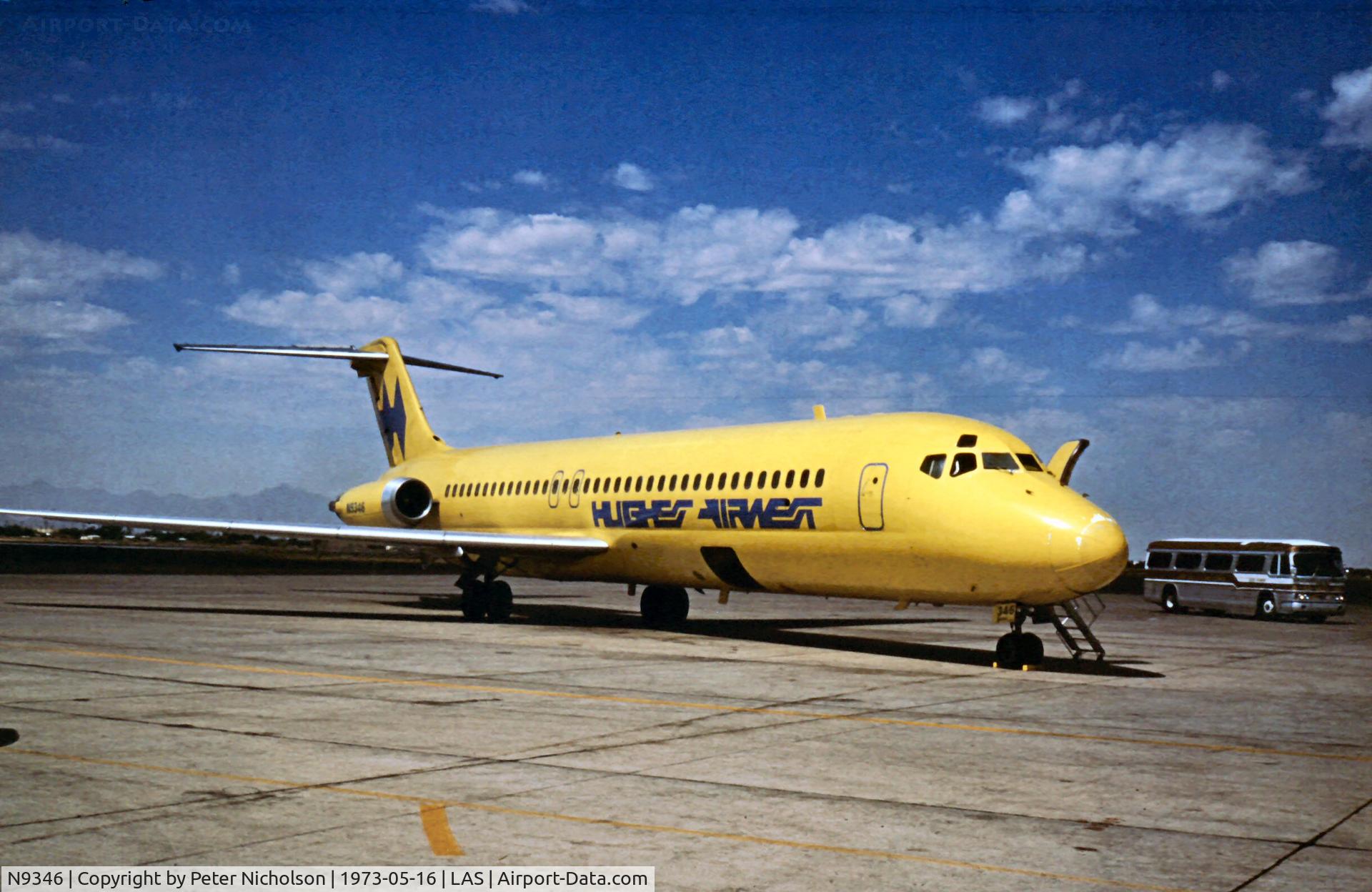 N9346, 1969 Douglas DC-9-32 C/N 47376, In May 1973 the aircraft was in service with Hughes Airwest and seen at Las Vegas.