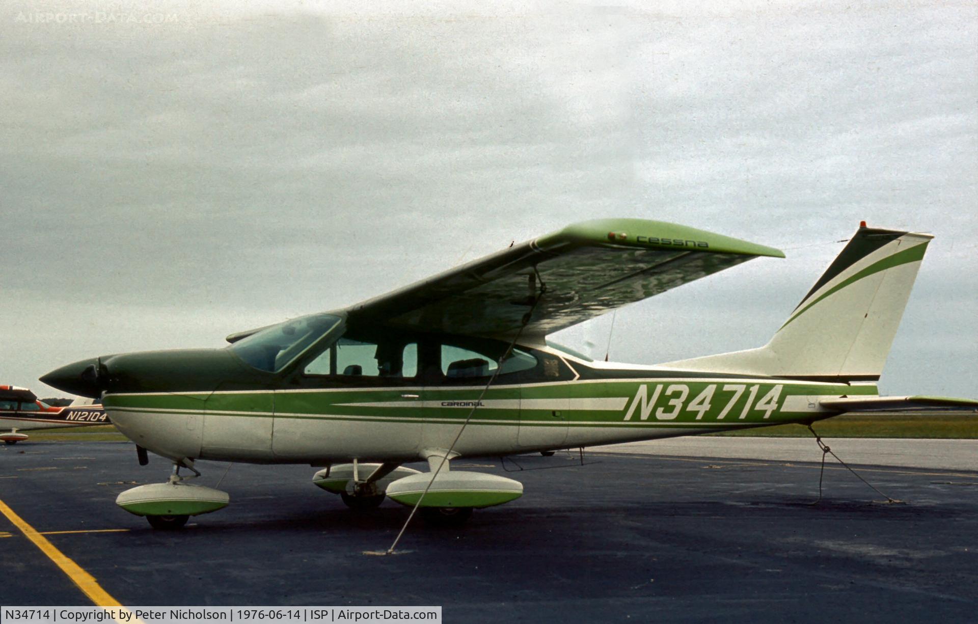 N34714, 1973 Cessna 177B Cardinal C/N 17701952, This Cardinal was parked at Islip-MacArthur in the summer of 1976.