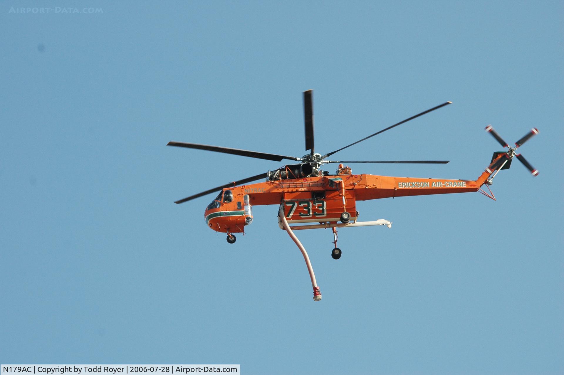 N179AC, 1970 Sikorsky S-64F Skycrane C/N 64091, Working a fire near Frazier Park, California.