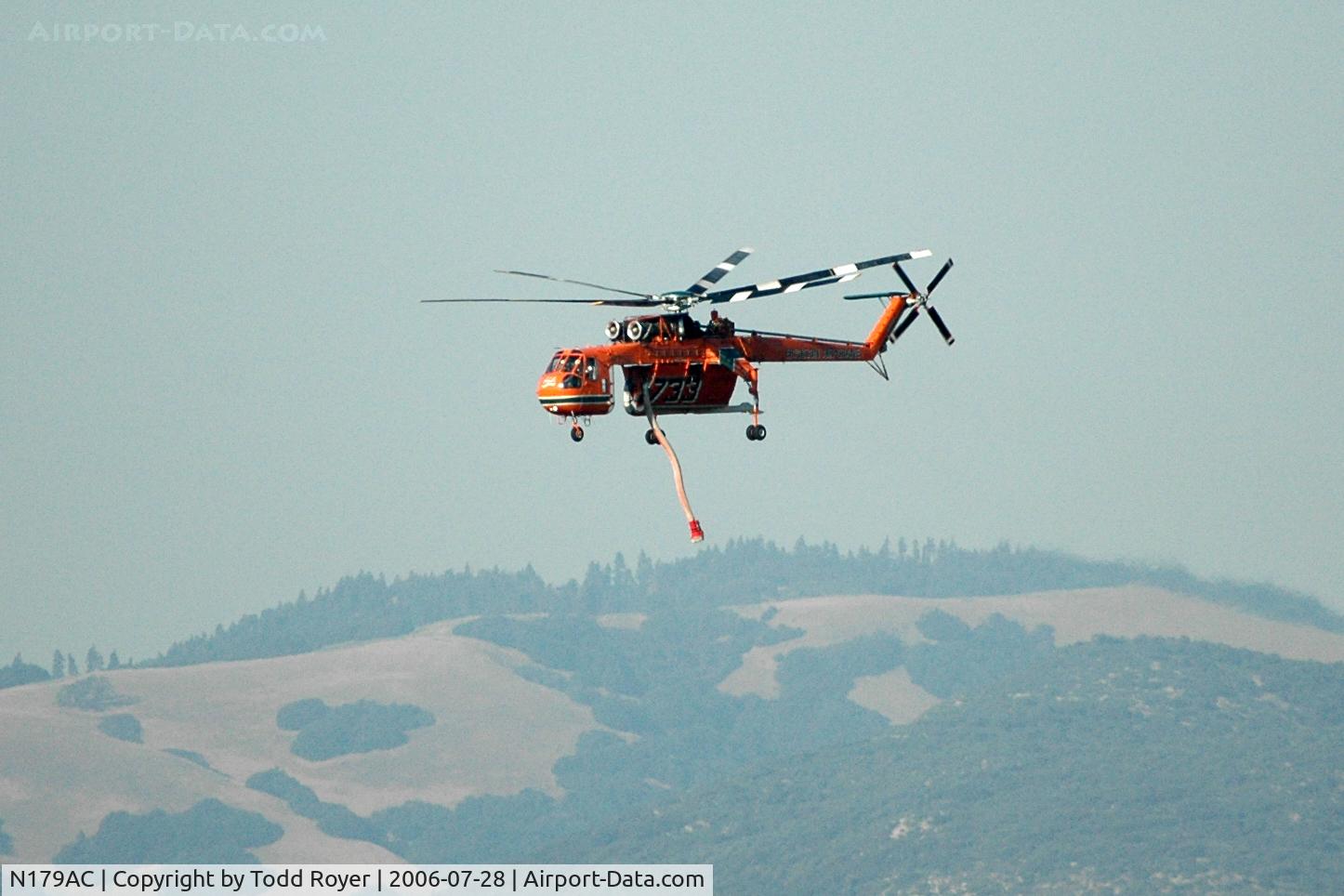 N179AC, 1970 Sikorsky S-64F Skycrane C/N 64091, Working a fire near Frazier Park, California.