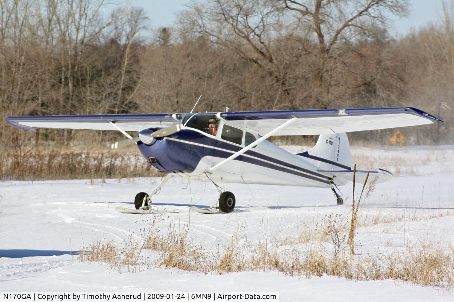 N170GA, 1951 Cessna 170A C/N 19948, Arriving at Benson's Airport on skis