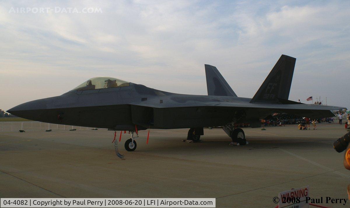 04-4082, 2004 Lockheed Martin F-22A Raptor C/N 4082, 192nd Fighter Wing Line Bird on display