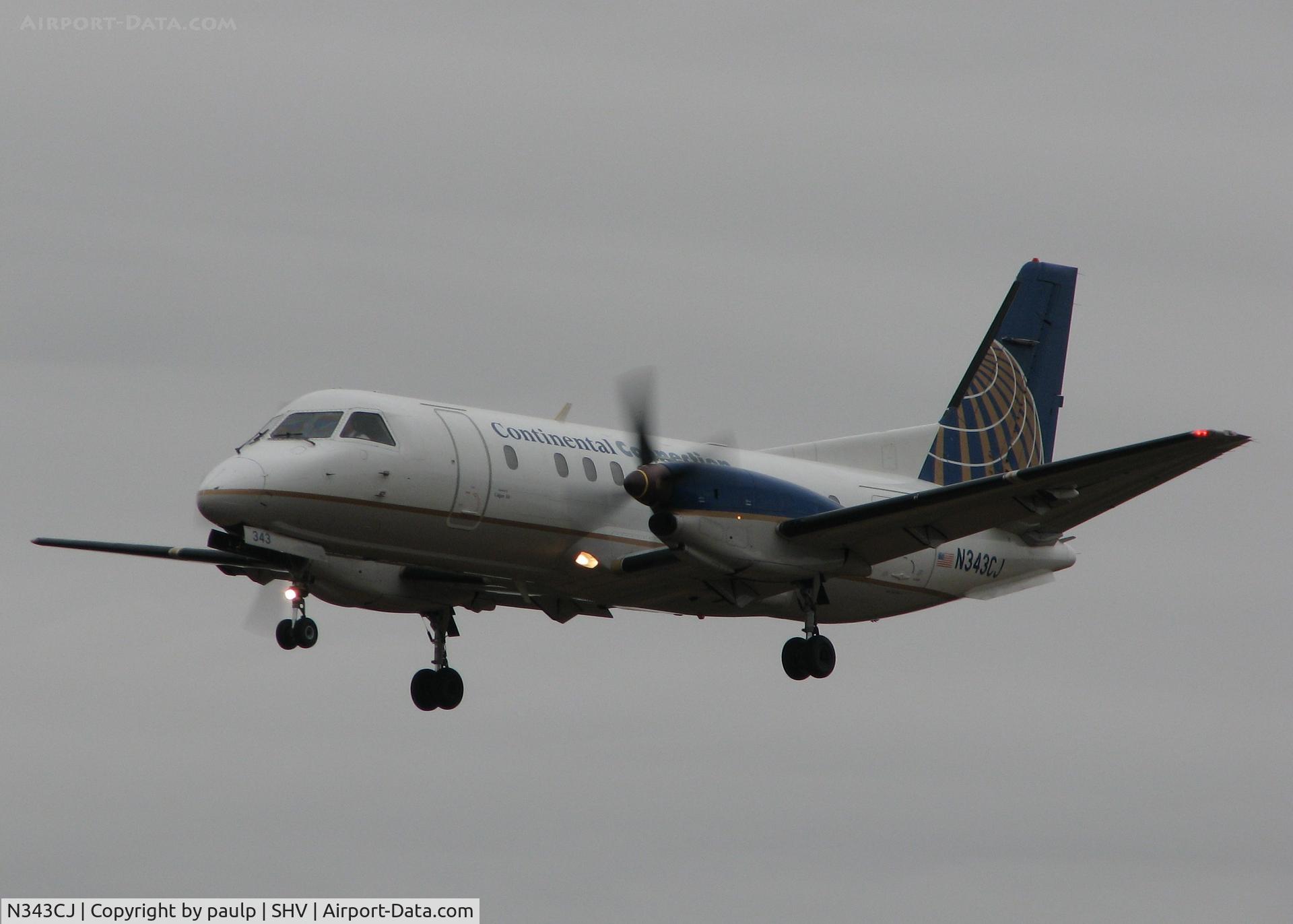 N343CJ, Saab 340B C/N 340B-343, Landing at the Shreveport Regional airport.