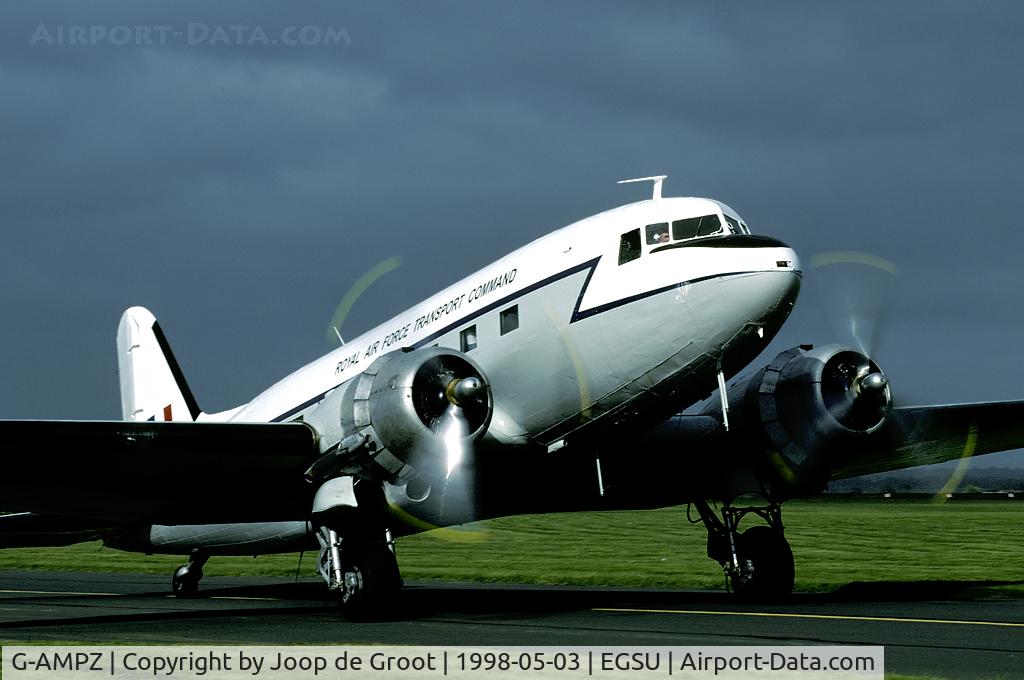 G-AMPZ, 1944 Douglas C-47B Dakota 4 (DC-3) C/N 16124/32872, Taxiing out in the sunset in its magnificent RAFTC color scheme. Ex RAF KN442, which marks are on the fin.