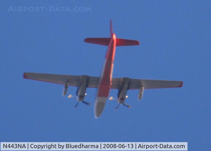 N443NA, 1958 Lockheed P2V-7 Neptune C/N 726-7168 (145906), Flying East over Columbine High School. My source tells me the 2 jet engines on the outboard pylon are used to get airborne when the temperature is high.