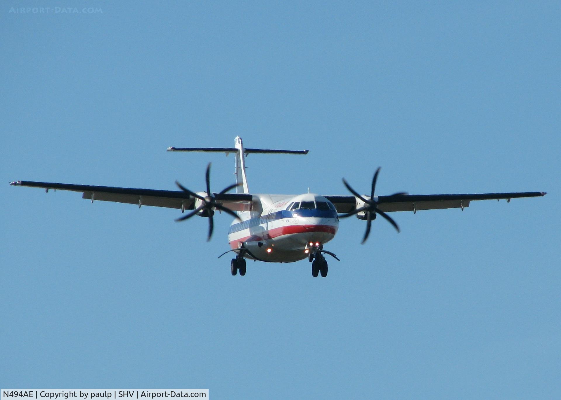 N494AE, 1997 ATR 72-212A C/N 494, Landing at Shreveport Regional.