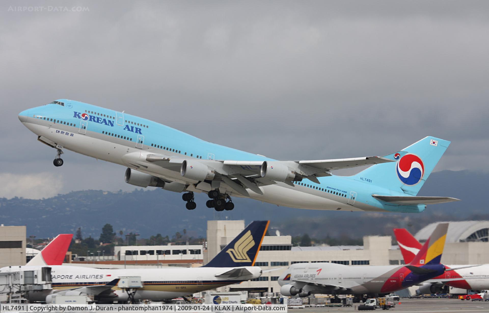 HL7491, Boeing 747-4B5 C/N 27341, Departure LAX, shot from Imperial Hill