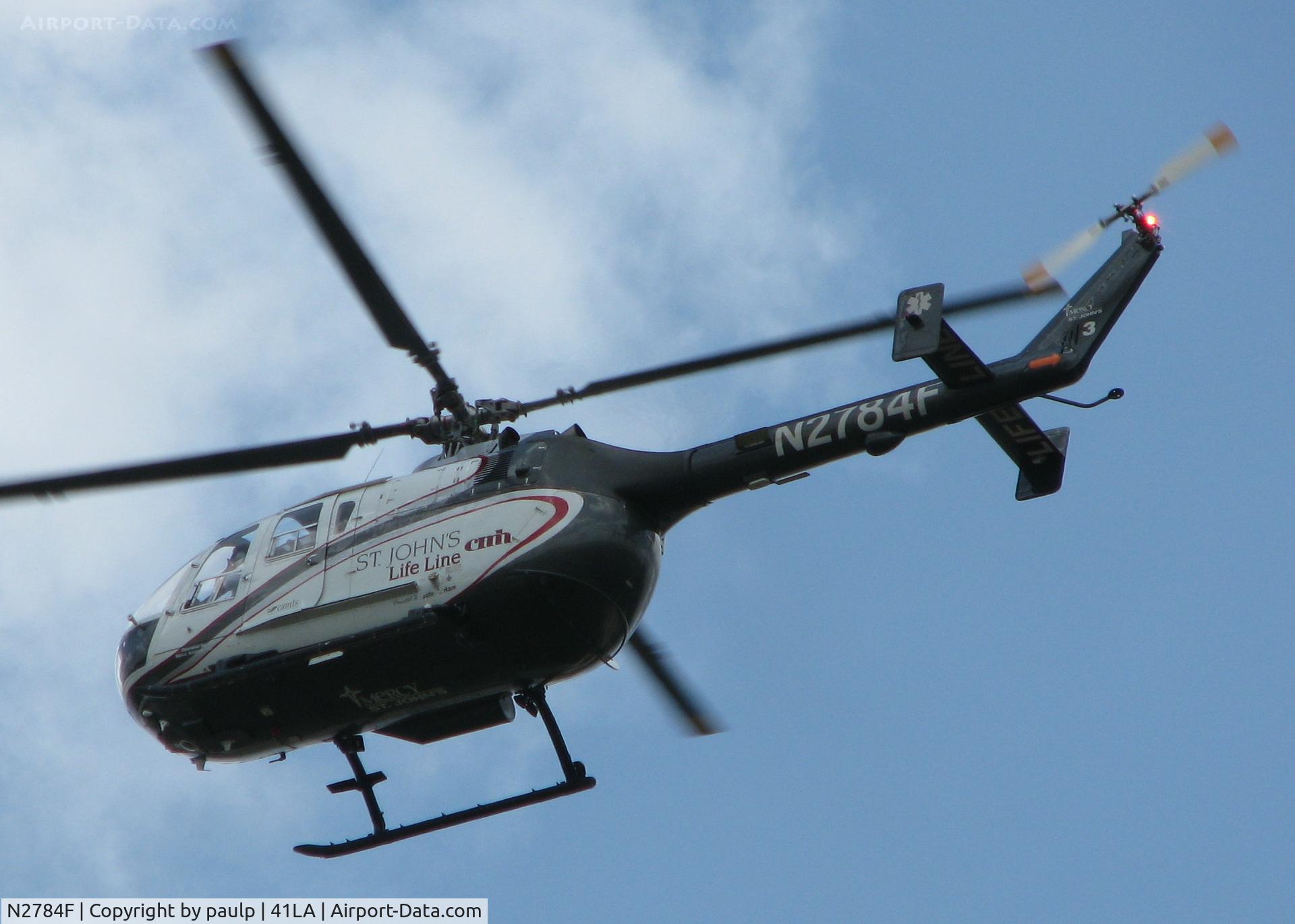 N2784F, 1983 MBB Bo-105S C/N S-621, Lifting off from Metro Aviation near the Downtown Shreveport airport.
