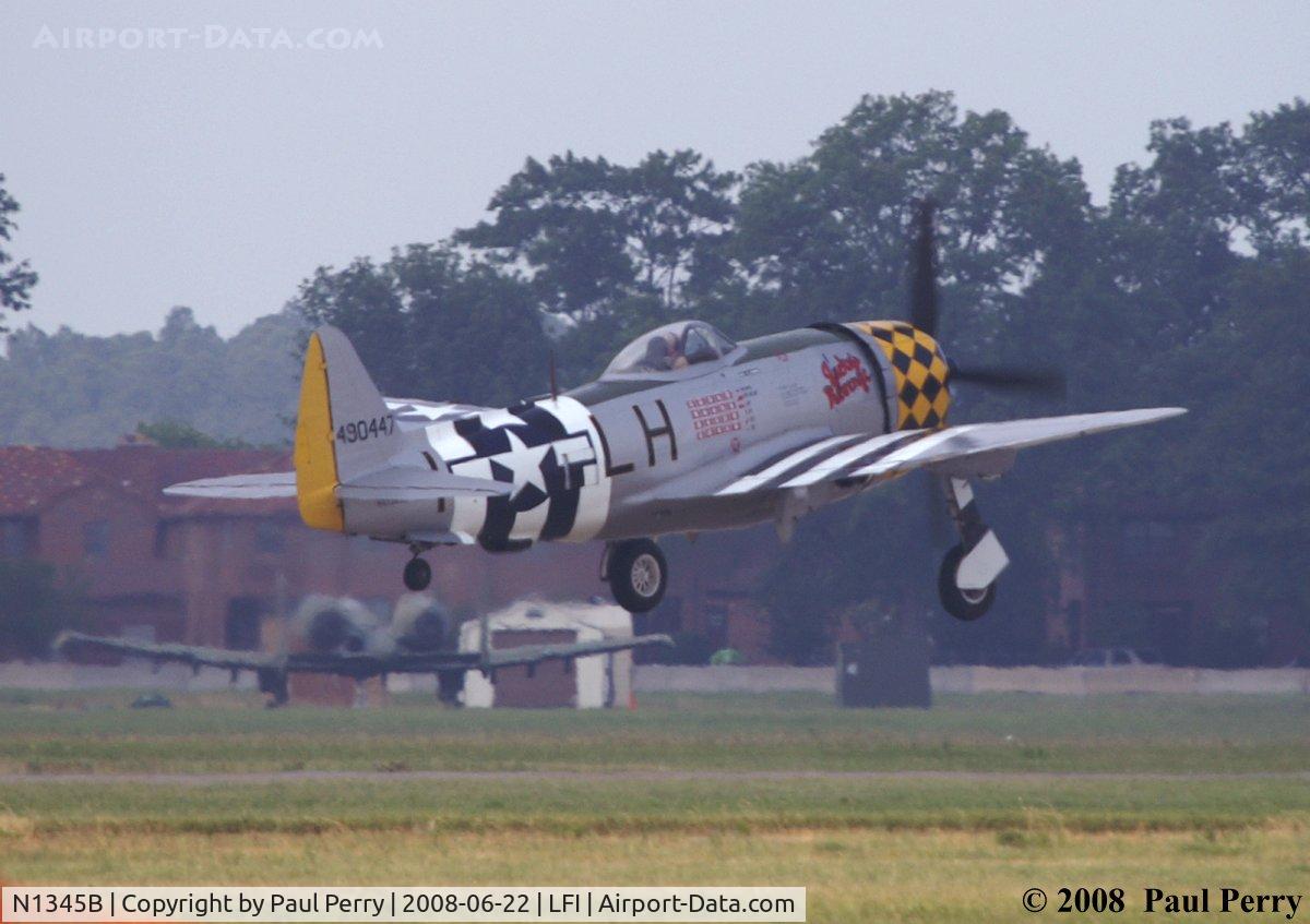 N1345B, 1945 Republic P-47D Thunderbolt C/N 399-55592, Who would have thought that this Thunderbolt would outlive the Thunderbolt in the background?