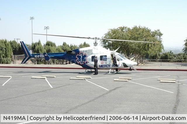 N419MA, 1984 Bell 222UT C/N 47518, Parked and opening up ship for display
