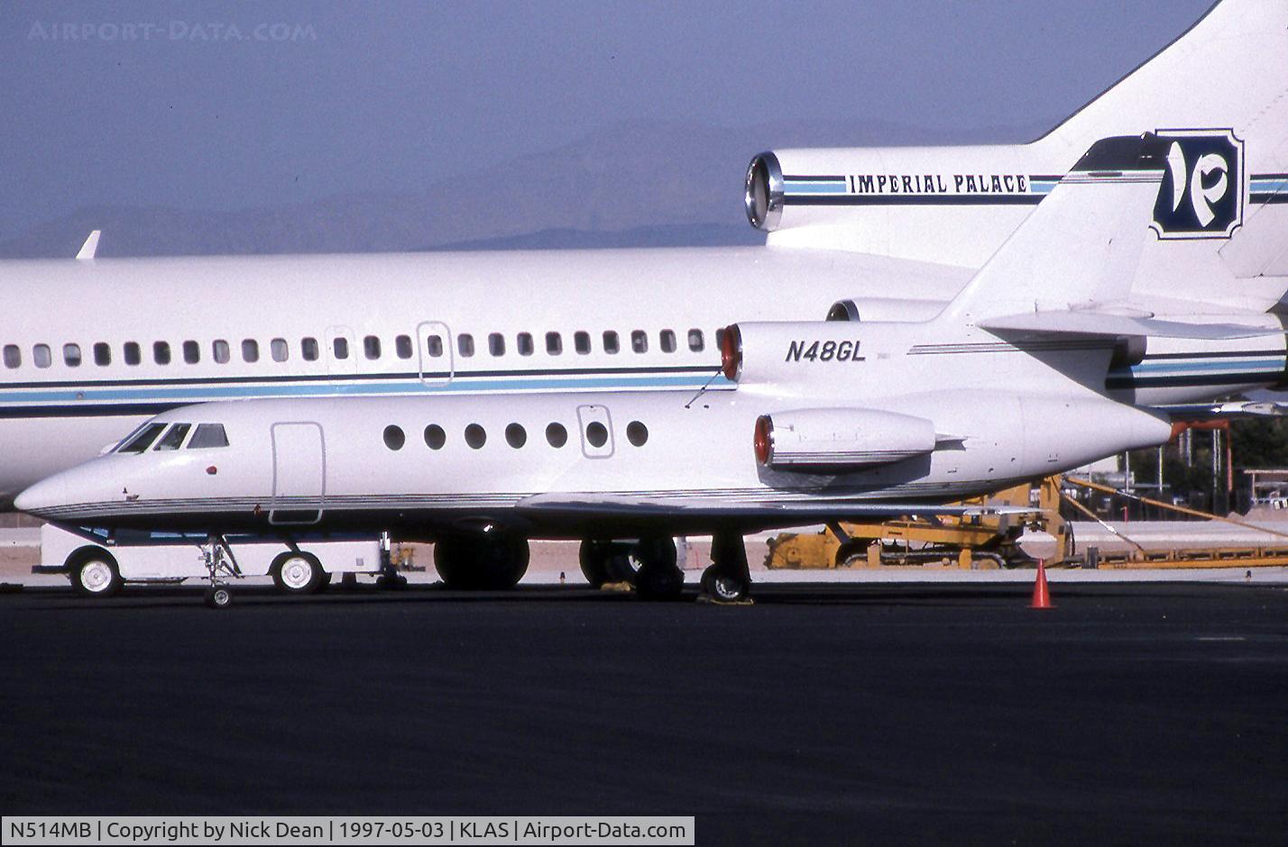 N514MB, 1986 Dassault Falcon 50 C/N 168, Seen here as N48GL dwarfed by the Imperial Palace B727 N7221P this airframe is currently registered n514MB as posted