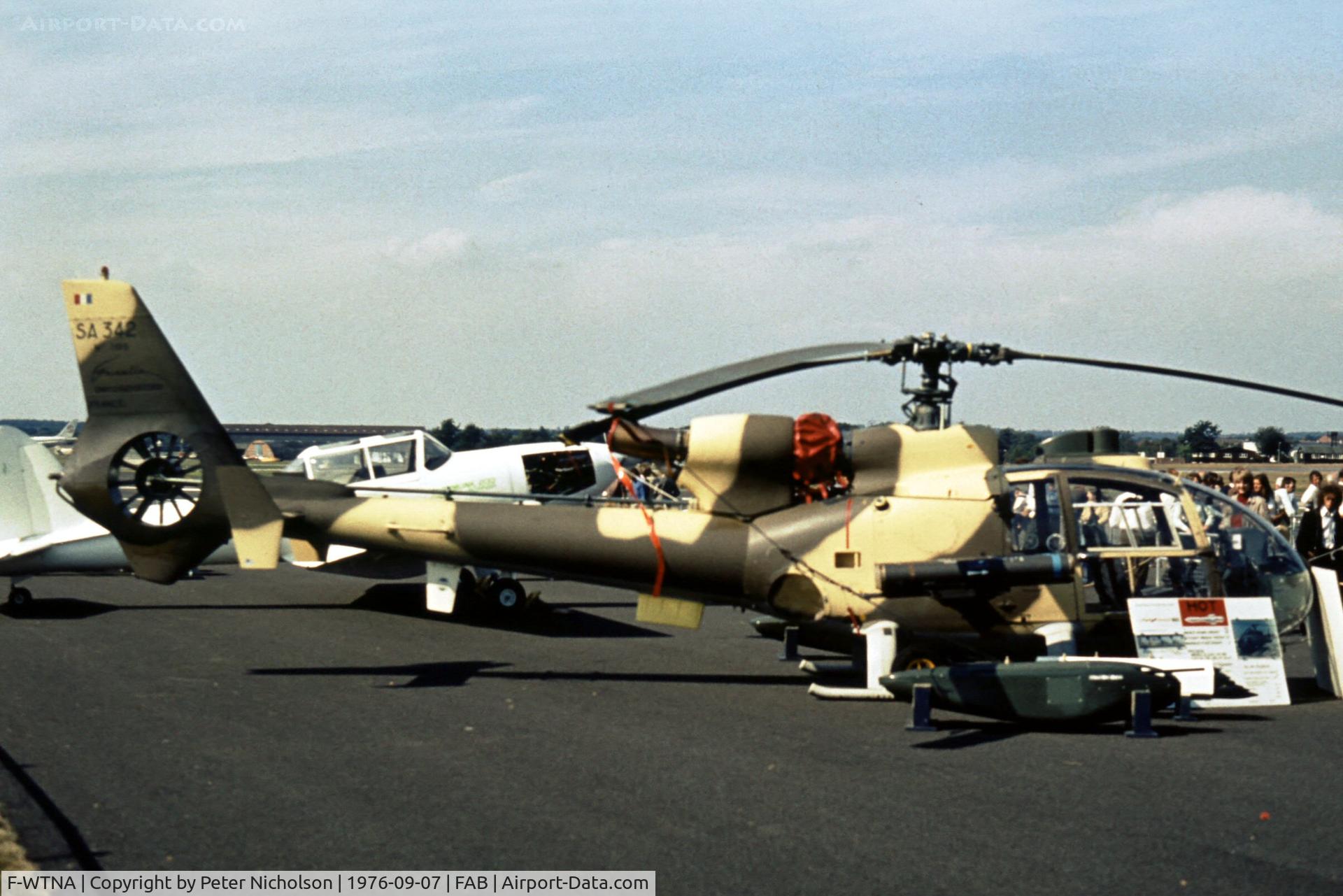 F-WTNA, Aérospatiale SA-342J Gazelle C/N 1185, Displayed at the 1976 Farnborough Airshow.