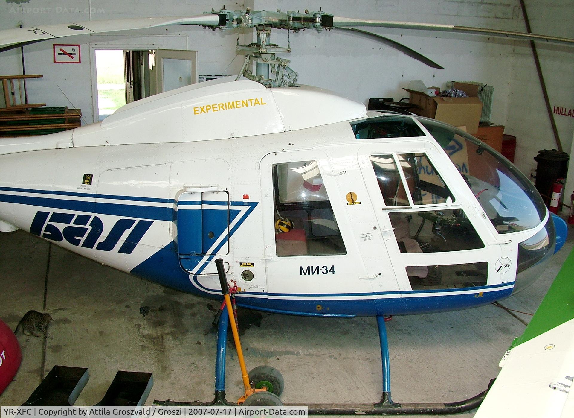 YR-XFC, Mil Mi-34S C/N 9783001501005, Gyorszentiván-Bony Airport, Hungary. 2008-07-12 Air accident by Magyarkimle Donau river in Hungary.