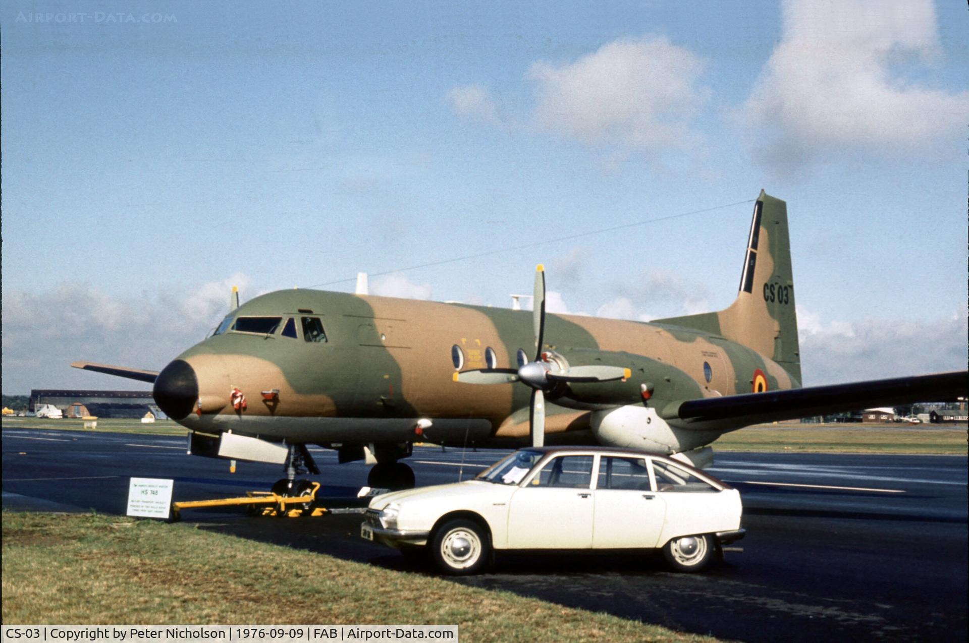 CS-03, 1976 Hawker Siddeley HS.748 Series 2A C/N 1743, Displayed at the 1976 Farnborough Airshow and afterwards delivered to Belgian Air Force